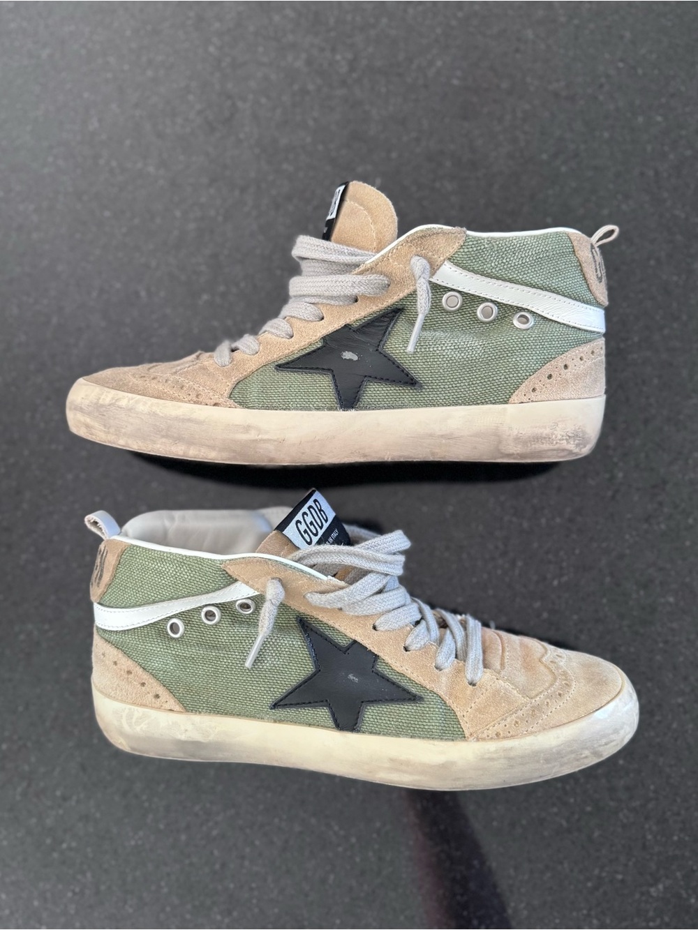 Golden Goose MidStar Sneakers in Green, Tan and Black